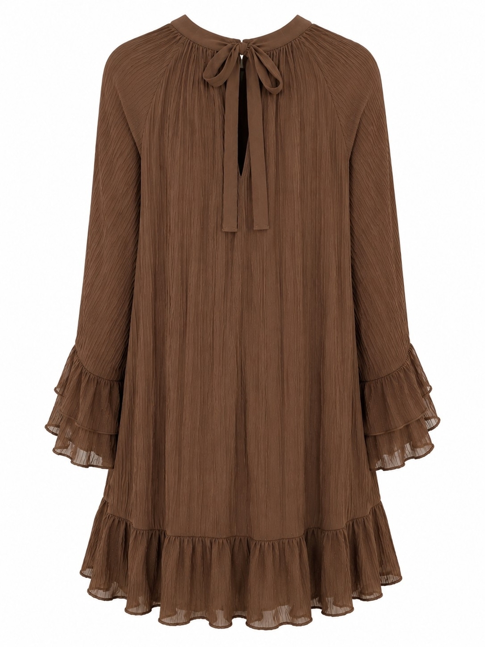TIME AND TRU Women’s Brown Bell Sleeves Ruffle Hem Dress SIZE Medium NWT - Picture 7 of 8